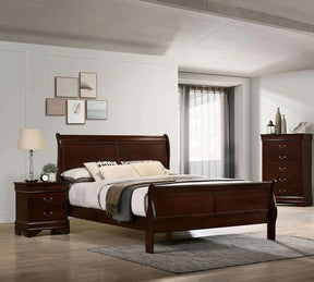 Full Size Bed Cherry Louis Phillipe Solidwood 1pc Bed Bedroom Sleigh Bed Bedroom Furniture Transitional Style