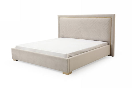 Corrico Modern Off-White Velvet & Champagne Gold Bedroom Set – VIG Furniture - sold by Home Elegance USA