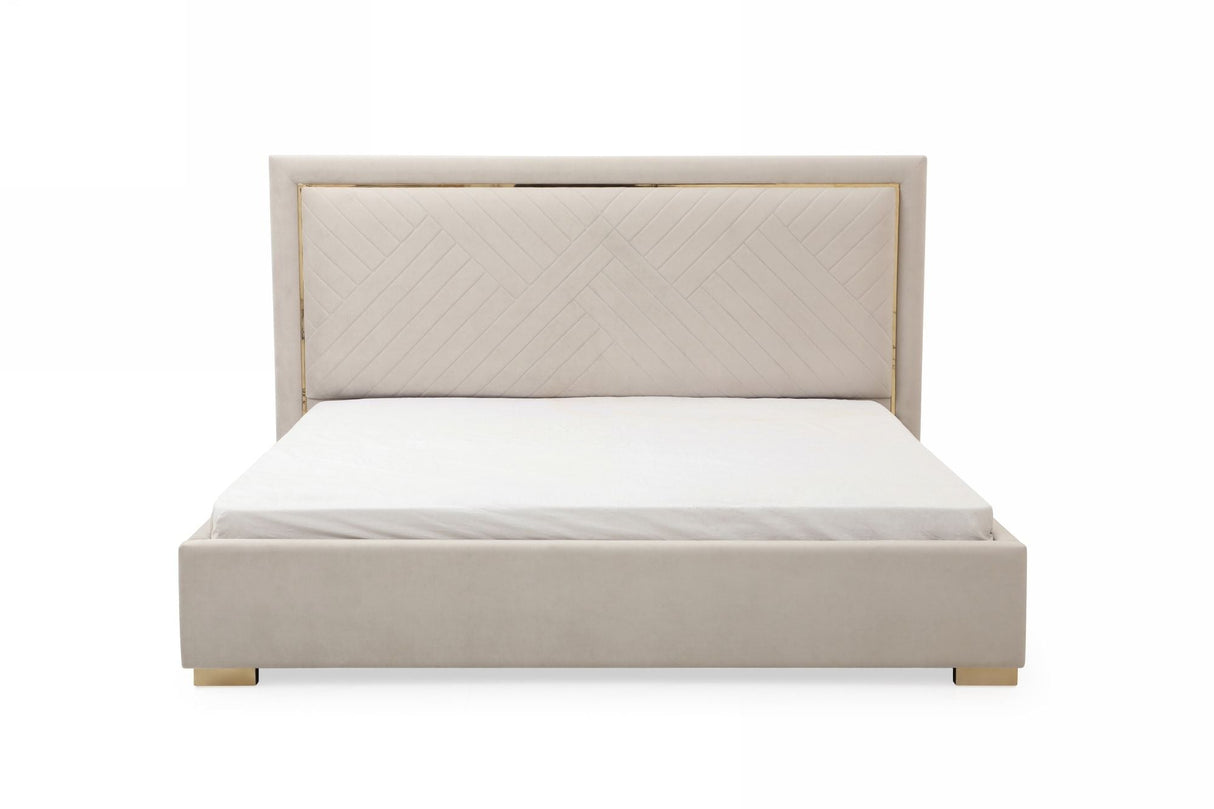 Corrico Modern Off-White Velvet & Champagne Gold Bedroom Set – VIG Furniture - Home Elegance USA