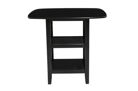 Black Finish 5pc Counter Height Set Dining Counter Height Table with Lower Shelves and 4x Chairs Set Faux Leather Upholstered Kitchen Dining Furniture - sold by Home Elegance USA