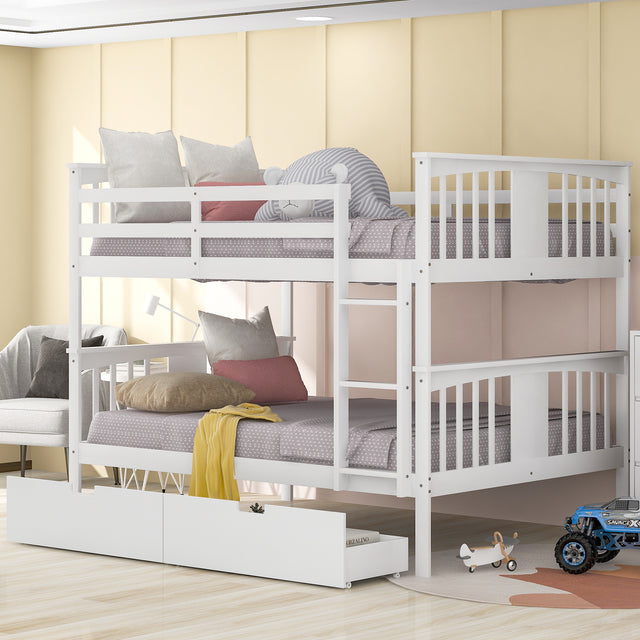 Full over Full Bunk Bed with Drawers and Ladder for Bedroom, Guest Room Furniture-White(OLD SKU :LT000205AAK)
