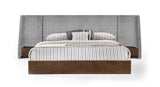 Eastern King Janice - Modern Grey Fabric and Walnut Bed and Nightstands - View Image 1