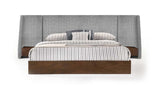 Eastern King Janice - Modern Grey Fabric and Walnut Bed and Nightstands