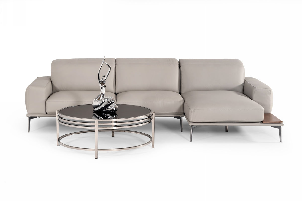 Villeneuve - Italian Modern Light Grey Leather Right Facing Sectional Sofa - View Image 1