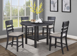 5-Piece Contemporary Dining Set Counter Height Round Table Charcoal Black Gray Finish Upholstered Chairs Wooden Solid Wood Dining Room Kitchen Furniture