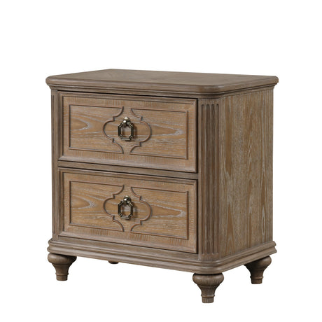 Rustic Oak 3pc Queen Size Bed 2x Nightstands w USB Solid wood Unique Legs Bedroom Furniture Traditional Look Upholstered Bedframe - sold by Home Elegance USA