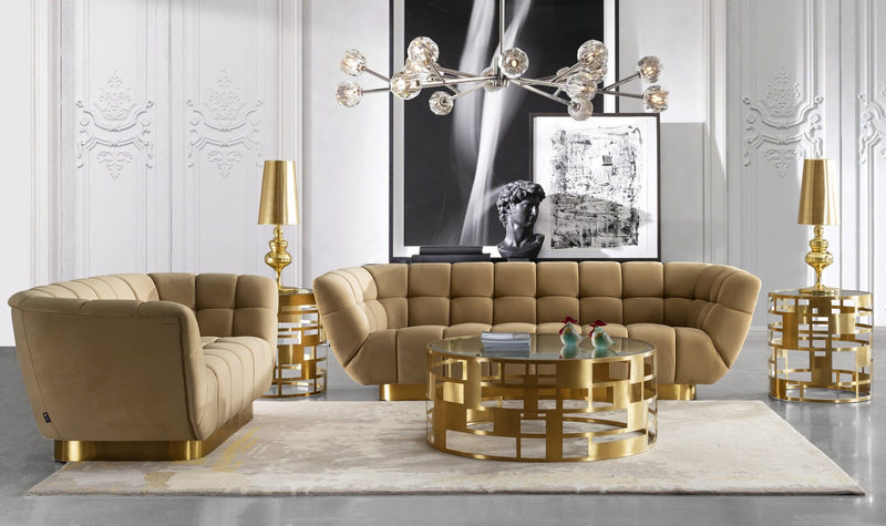 Divani Casa Granby - Glam Mustard and Gold Living Room Set - VIG