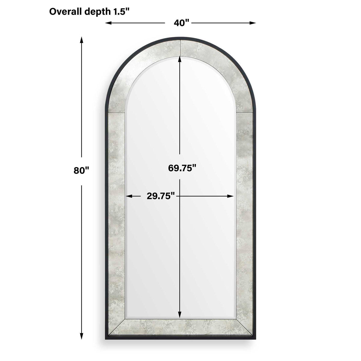 Marlowe Antique Arch Mirror - Black by Uttermost - View 7