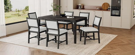 TREXM 7-Piece Retro Dining Table Set for 6, 1 Rectangular Wood Dining Table Set for 6 with Upholstered Chairs for Dining Room and Kitchen (Espresso) - sold by Home Elegance USA