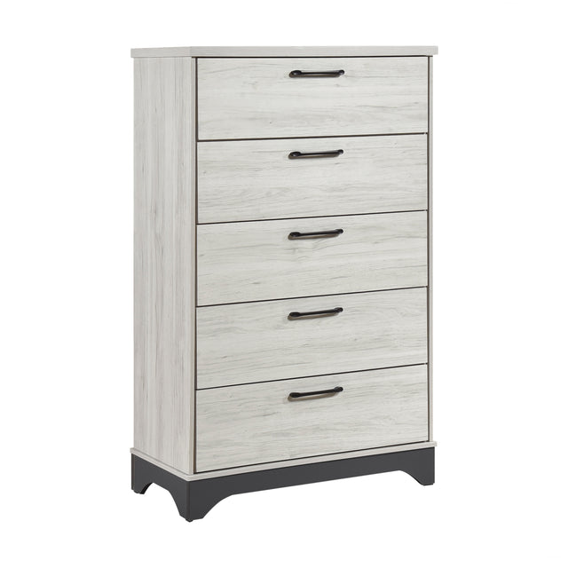 Contemporary Two-Tone White Oak and Gray Finish 5-Drawer Storage Chest Bedroom Furniture 1pc