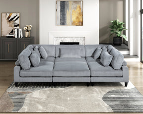 6pc Modular Sectional Set Gray Corduroy Upholstery 3x Armless Chairs 2x Corner Seats 1x Ottoman Pillows Living Room Furniture - sold by Home Elegance USA