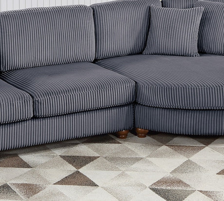 Contemporary 2pc Sectional Set XL Plush Corduroy Fabric Dark Gray LAF Sofa RAF Round Chaise w Pillows Living Room Couch - sold by Home Elegance USA