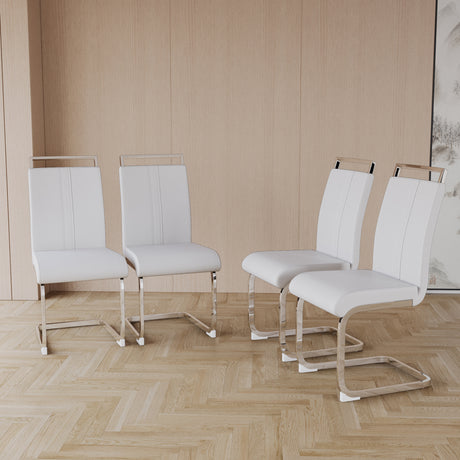 63 'medieval modern cream style MDF dining table and PU armless dining chair set 4. Assemble Desktop and Silver plated metal leg dining chair set, suitable for home&kitchen - sold by Home Elegance USA