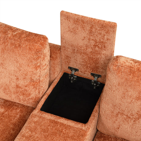 120.5' L-shaped Convertible Sofa Bed Modular Sectional Sofa Reversible Sleeper with Pull-Out Bed, Cup Holders, and Ample Storage Space for Living Room(Old SKU:N719S001940G), Orange - sold by Home Elegance USA