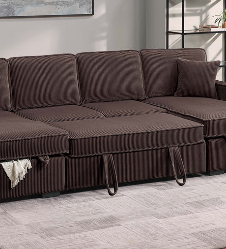 Chocolate Finish Modern Style Convertible Sectional 3pc Corduroy Fabric Upholstered Sleeper Sofa Two Storage Chaises Primary Living Room - sold by Home Elegance USA