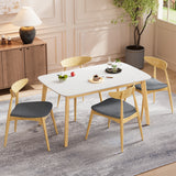 5-Piece Dining Set, 1 Table + 4 Chairs, Rubberwood Frame, Ergonomic Chairs & Faux Wood Table, Natural+Grey+White Oak