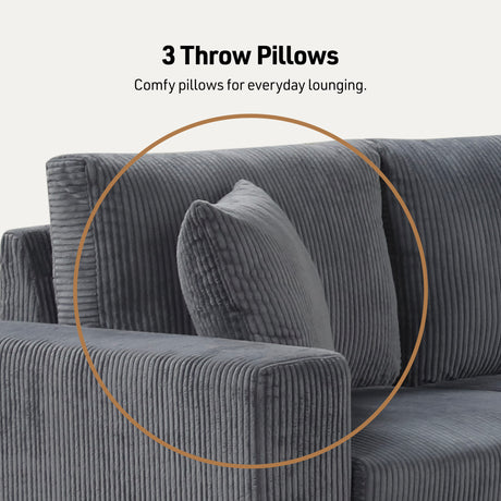 Ruxley 123'W Gray Corduroy Sleeper Sectional Sofa with Right-Facing Storage Chaise and Throw Pillows - sold by Home Elegance USA