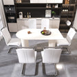 63 'medieval modern cream style MDF dining table and PU armless dining chair set 6. Assemble Desktop and Silver plated metal leg dining chair set, suitable for home&kitchen