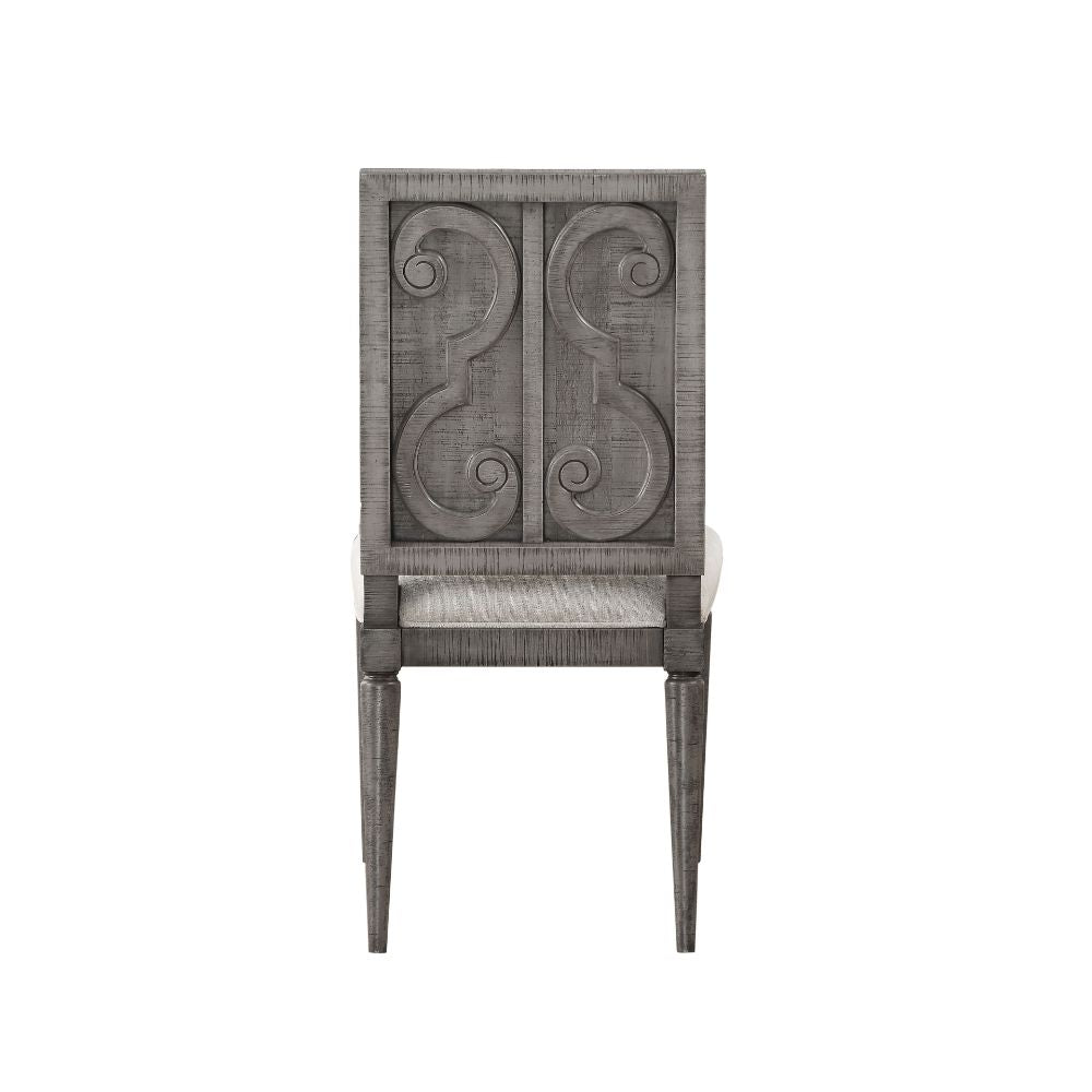 Acme - Artesia Side Chair (Set-2) 77092 Beige Fabric & Salvaged Natural Finish