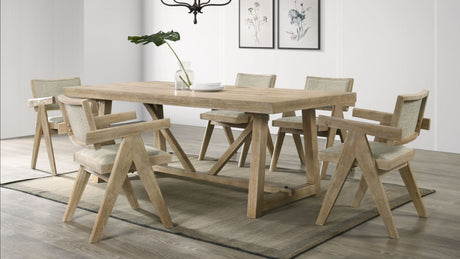 Contemporary Oak Veneer 7pc Dining Set Upholstered Polyester 6x Arm Chairs 1x Table Dining Room - sold by Home Elegance USA