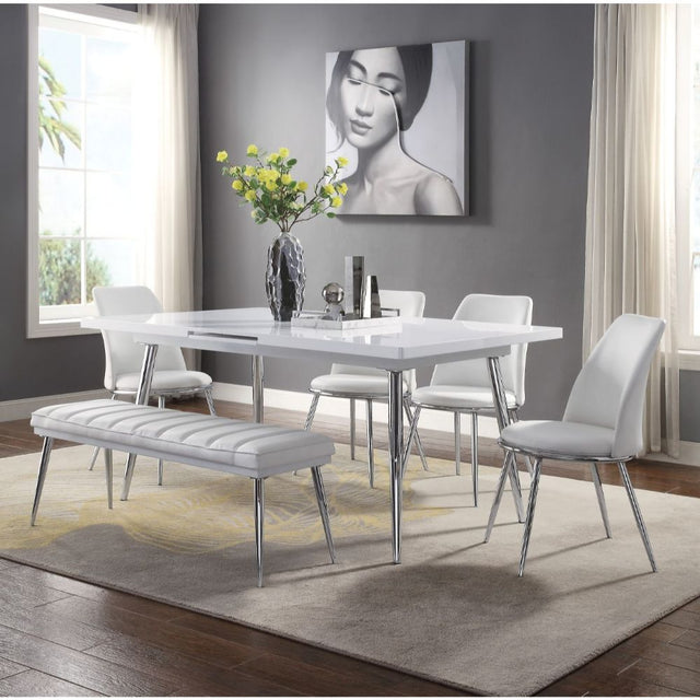 Acme - Weizor Dining Table 77150 White High Gloss & Chrome Finish