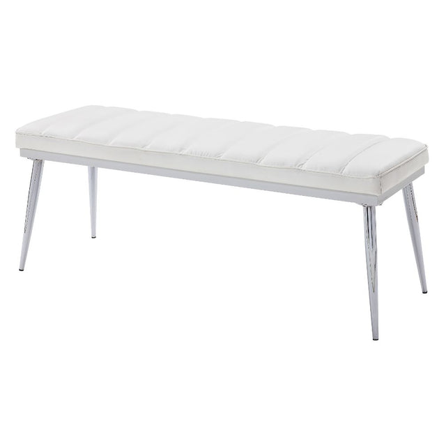 Acme - Weizor Bench 77153 White Synthetic Leather & Chrome Finish