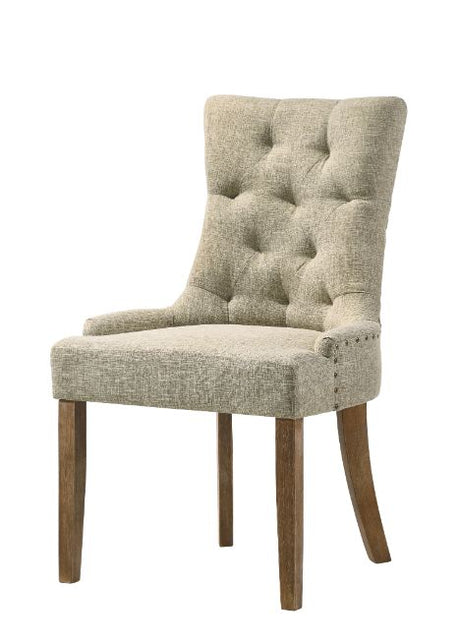 Acme - Yotam Side Chair (Set-2) 77162 Beige Fabric & Salvaged Oak Finish