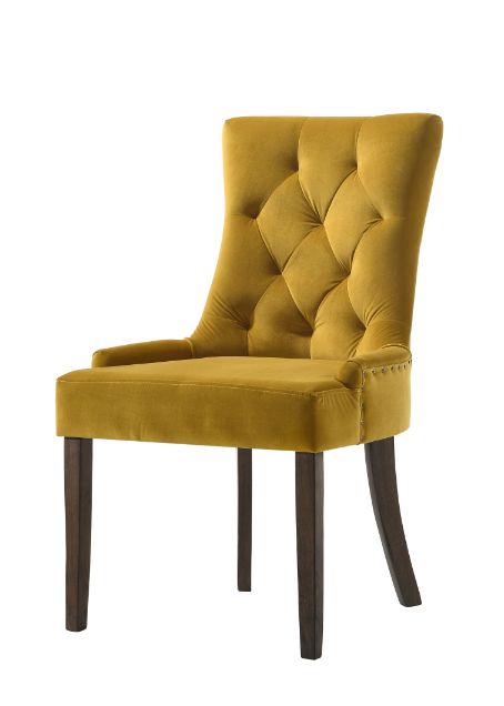 Acme - Farren Side Chair (Set-2) 77163 Yellow Velvet & Espresso Finish