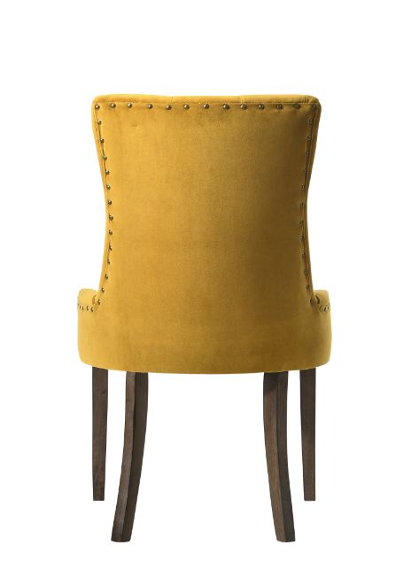 Acme - Farren Side Chair (Set-2) 77163 Yellow Velvet & Espresso Finish