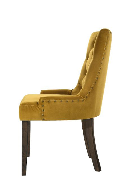 Acme - Farren Side Chair (Set-2) 77163 Yellow Velvet & Espresso Finish