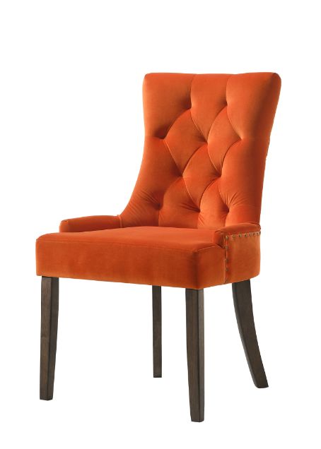 Acme - Farren Side Chair (Set-2) 77164 Orange Velvet & Weathered Oak Finish