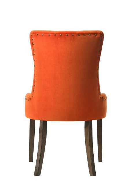 Acme - Farren Side Chair (Set-2) 77164 Orange Velvet & Weathered Oak Finish