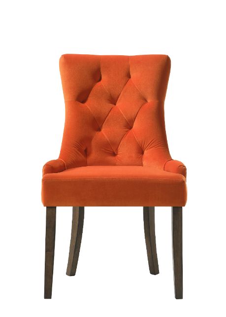 Acme - Farren Side Chair (Set-2) 77164 Orange Velvet & Weathered Oak Finish