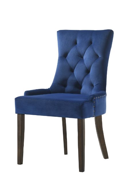 Acme - Farren Side Chair (Set-2) 77165 Blue Velvet & Weathered Oak Finish