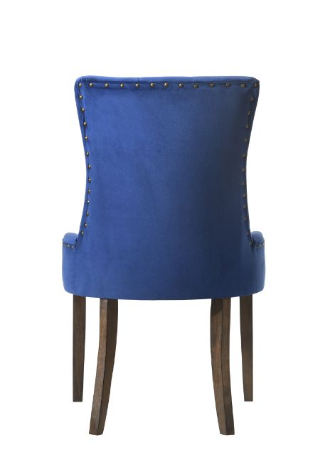 Acme - Farren Side Chair (Set-2) 77165 Blue Velvet & Weathered Oak Finish