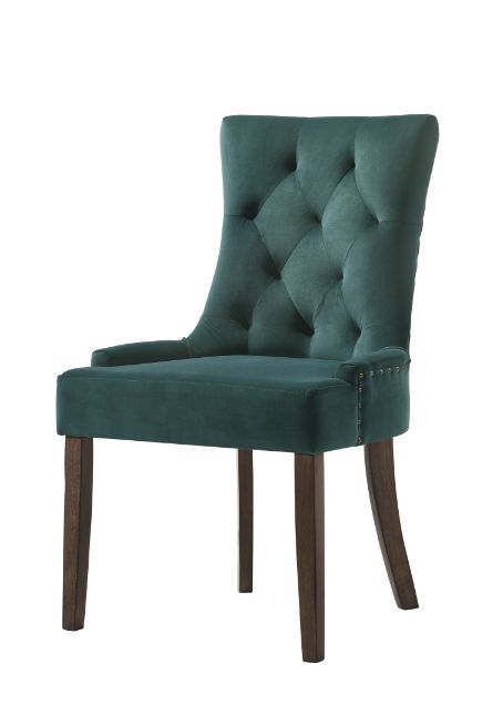 Acme - Farren Side Chair (Set-2) 77166 Green Velvet & Weathered Oak Finish