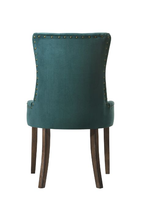 Acme - Farren Side Chair (Set-2) 77166 Green Velvet & Weathered Oak Finish