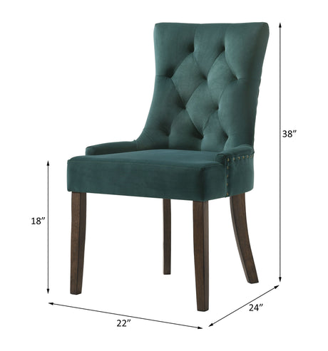 Acme - Farren Side Chair (Set-2) 77166 Green Velvet & Weathered Oak Finish