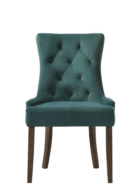 Acme - Farren Side Chair (Set-2) 77166 Green Velvet & Weathered Oak Finish