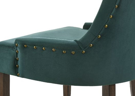 Acme - Farren Side Chair (Set-2) 77166 Green Velvet & Weathered Oak Finish