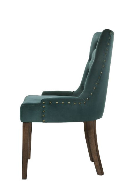 Acme - Farren Side Chair (Set-2) 77166 Green Velvet & Weathered Oak Finish