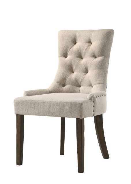 Acme - Farren Side Chair (Set-2) 77172 Beige Fabric & Weathered Oak Finish