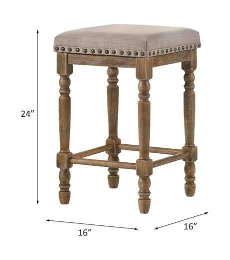 Acme - Farsiris Counter Height Stool (Set-2) 77177 Beige Fabric & Weathered Oak Finish