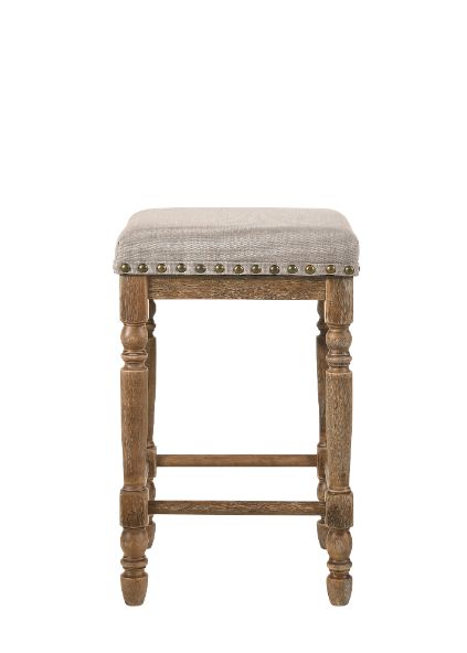 Acme - Farsiris Counter Height Stool (Set-2) 77177 Beige Fabric & Weathered Oak Finish