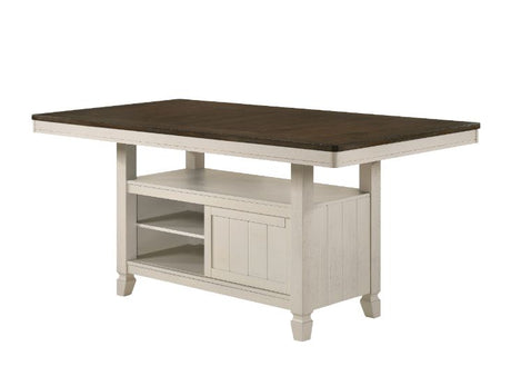 Acme - Tasnim Counter Dining Table 77180 Oak & Antique White Finish