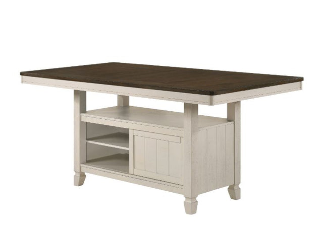 Acme - Tasnim Counter Dining Table 77180 Oak & Antique White Finish