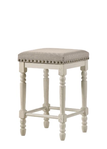 Acme - Tasnim Counter Height Stool (Set-2) 77182 Tan Fabric & Antique White Finish