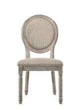 Acme - Faustine Side Chair (Set-2) 77187 Tan Fabric & Salvaged Light Oak Finish