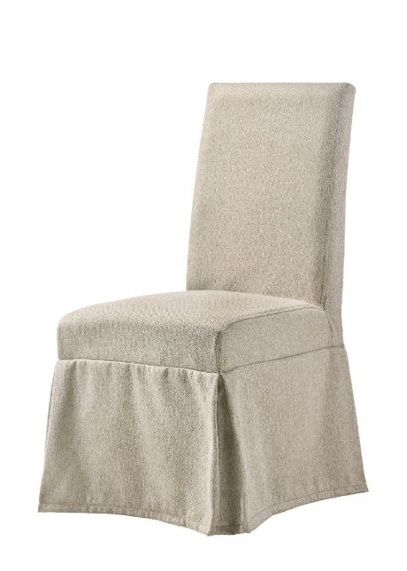 Acme - Faustine Side Chair (Set-2) 77188 Tan Fabric & Salvaged Light Oak Finish
