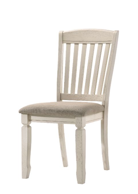 Acme - Fedele Side Chair (Set-2) 77192 Tan Fabric & Cream Finish